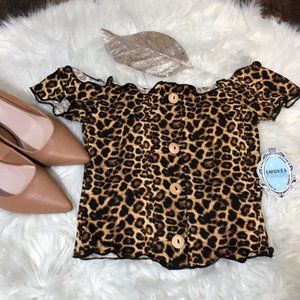 NWT off shoulder crop Cheetah top small